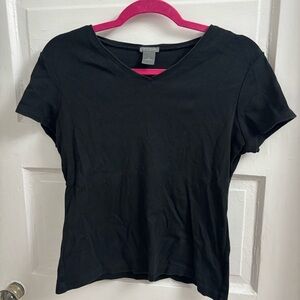 Ann Taylor Black Short Sleeve V-Neck Tee